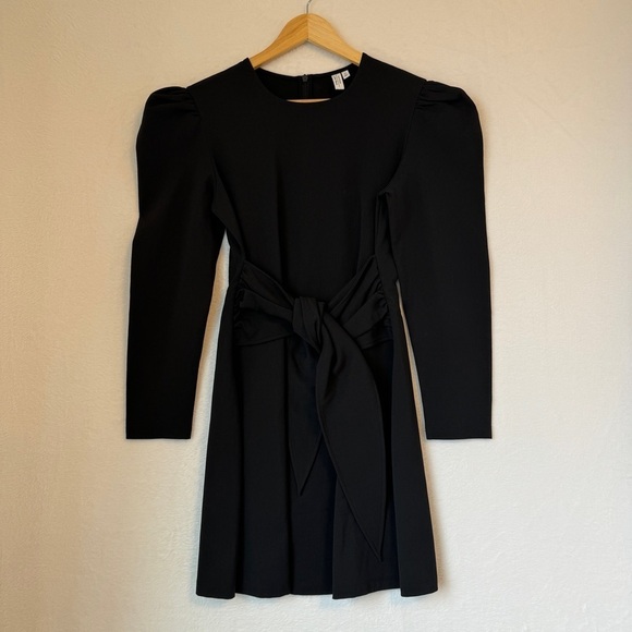 & other stories womens black long Puff Sleeve Knot Tie Mini Dress size 8 - Picture 2 of 11